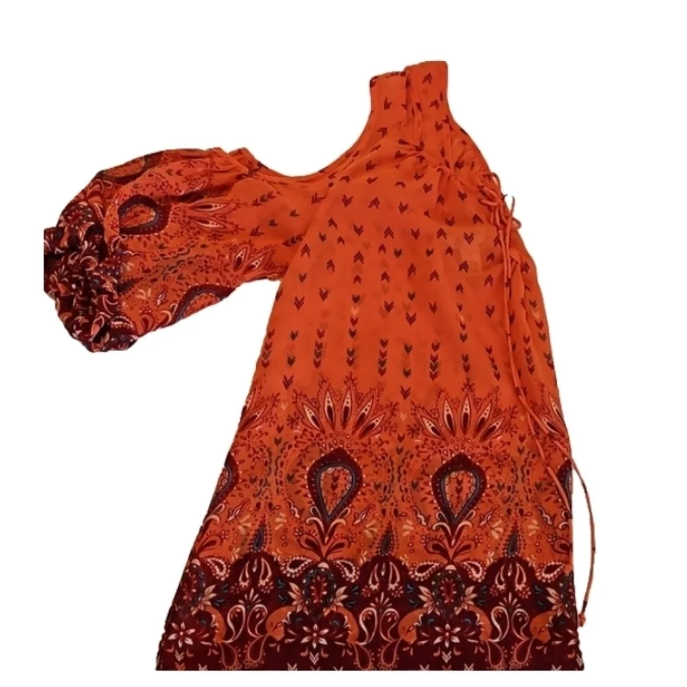 Arizona The Original Jean Company. Cold Shoulder Boho Top Size S orange  floral - Picture 2 of 16